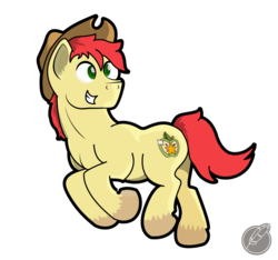 Size: 949x888 | Tagged: safe, artist:littletigressda, bright mac, earth pony, pony, g4, the perfect pear, hat, male, running, simple background, solo, stallion, transparent background