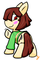 Size: 400x600 | Tagged: safe, artist:zutcha, pony, chara, crossover, ponified, simple background, solo, transparent background, undertale, waving