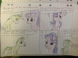 Size: 2592x1936 | Tagged: safe, artist:didgereethebrony, starlight glimmer, oc, oc:didgeree, pony, g4, continuity error, lined paper, traditional art
