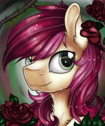 Size: 4000x4800 | Tagged: safe, artist:ilynalta, roseluck, earth pony, pony, g4, absurd resolution, bust, female, flower, mare, portrait, rose, solo