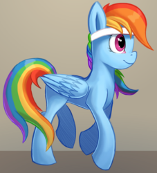 Size: 1634x1798 | Tagged: safe, artist:camyllea, rainbow dash, pegasus, pony, g4, atg 2017, female, headband, jogging, mare, newbie artist training grounds, simple background, solo