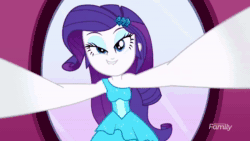 Size: 1920x1080 | Tagged: safe, screencap, rarity, equestria girls, g4, make up shake up, my little pony equestria girls: summertime shorts, animated, cute, fall formal outfits, female, no sound, offscreen character, pov, raribetes, webm
