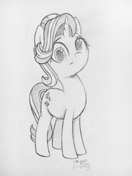 Size: 960x1280 | Tagged: safe, artist:citizensmiley, starlight glimmer, pony, unicorn, g4, female, grayscale, looking at you, monochrome, solo, starry eyes, traditional art, wingding eyes