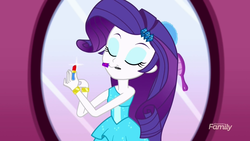 Size: 1280x720 | Tagged: safe, screencap, rarity, equestria girls, g4, make up shake up, my little pony equestria girls: summertime shorts, lipstick, mouth hold