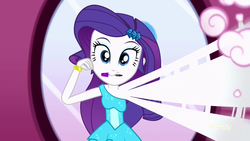 Size: 1280x720 | Tagged: safe, screencap, rarity, equestria girls, g4, make up shake up, my little pony equestria girls: summertime shorts, mouth hold, offscreen character, pov