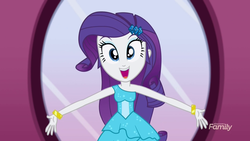 Size: 1280x720 | Tagged: safe, screencap, rarity, equestria girls, g4, make up shake up, my little pony equestria girls: summertime shorts, cute, discovery family logo, female, happy, imma snuggle you, raribetes, smiling, solo