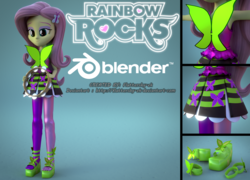 Size: 2664x1920 | Tagged: safe, artist:creatorofpony, artist:efk-san, fluttershy, equestria girls, g4, my little pony equestria girls: rainbow rocks, 3d, blender, clothes, female, musical instrument, rainbow rocks outfit, shoes, solo, tambourine