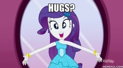 Size: 600x337 | Tagged: safe, edit, edited screencap, screencap, rarity, equestria girls, g4, make up shake up, my little pony equestria girls: summertime shorts, bare arms, bare shoulders, bracelet, clothes, cute, discovery family logo, dress, fall formal outfits, hug request, hugs?, imma snuggle you, jewelry, memeful.com, raribetes, sleeveless, sleeveless dress
