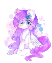 Size: 608x738 | Tagged: safe, artist:windymils, oc, oc only, oc:rosey, pegasus, pony, blushing, female, mare, simple background, sitting, solo, transparent background