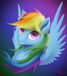 Size: 1100x1250 | Tagged: safe, artist:the1xeno1, rainbow dash, pegasus, pony, g4, female, mare, multicolored hair, signature, smiling, solo