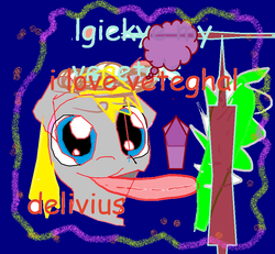 Size: 924x853 | Tagged: safe, artist:mlpfimguy, artist:p0p218, derpy hooves, pegasus, pony, g4, 1000 hours in ms paint, cactus, female, licking, mare, ms paint, quality, shitposting, solo, this will end in tears, thought bubble, tongue out, wat, wrong eye color