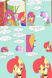 Size: 1600x2400 | Tagged: safe, artist:jake heritagu, apple bloom, scootaloo, sweetie belle, earth pony, pony, comic:ask motherly scootaloo, g4, clothes, comic, hairpin, motherly scootaloo, sweater, sweatshirt