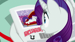 Size: 1280x720 | Tagged: safe, screencap, rarity, pony, unicorn, g4, ponyville confidential, season 2, animated, eyeshadow, fainting couch, female, foal free press, gabby gums, gasp, gasping, i'll destroy her, makeup, mare, meme origin, newspaper, open mouth, solo, sound, the worst possible thing, webm, written equestrian