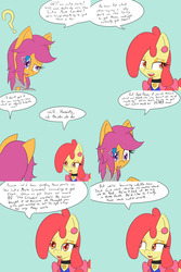 Size: 1600x2400 | Tagged: safe, artist:jake heritagu, apple bloom, scootaloo, earth pony, pony, comic:ask motherly scootaloo, g4, clothes, comic, hairpin, motherly scootaloo, sweatshirt