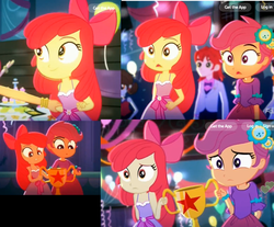 Size: 1242x1030 | Tagged: safe, screencap, apple bloom, scootaloo, sweetie belle, equestria girls, g4, my little pony equestria girls: summertime shorts, raise this roof, apple bloom's bow, bow, cutie mark crusaders, fall formal outfits, female, hair bow