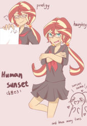 Size: 690x1003 | Tagged: safe, artist:yuck, sunset shimmer, equestria girls, g4, blushing, glasses, human sunset, looking at you, sunspecs shimmer