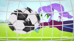 Size: 1280x720 | Tagged: safe, screencap, crystal lullaby, mystery mint, equestria girls, g4, my little pony equestria girls: summertime shorts, steps of pep, background human, duo, duo female, female, football