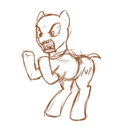 Size: 500x500 | Tagged: safe, artist:mkogwheel, oc, oc only, pony, /i/, /v/, 4chan, angry, bipedal, board-tan, clothes, frown, glare, male, meme, oekaki, open mouth, ponified, rage, rage face, shirt, simple background, sketch, solo, stallion, t-shirt, tongue out, white background