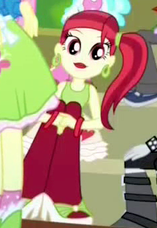 Size: 157x228 | Tagged: safe, screencap, crimson napalm, fluttershy, micro chips, paisley, rose heart, equestria girls, g4, my little pony equestria girls: summertime shorts, steps of pep, background human, cropped, offscreen character