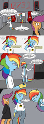 Size: 2560x7168 | Tagged: safe, artist:7thdementia, rainbow dash, scootaloo, pegasus, pony, ask factory scootaloo, fanfic:rainbow factory, g4, cells, clothes, comic, factory scootaloo, lab coat, rainbow factory dash, serious rainbow, switch