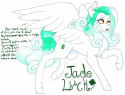 Size: 778x590 | Tagged: safe, artist:frozensoulpony, oc, oc only, oc:jade luck, pegasus, pony, adopted offspring, female, mare, parent:rarity, solo, traditional art