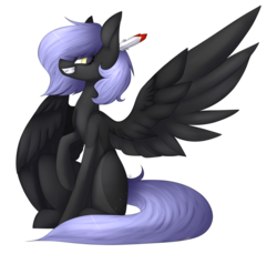 Size: 4136x3789 | Tagged: safe, artist:umiimou, oc, oc only, oc:cloudy night, pegasus, pony, female, high res, mare, one wing out, simple background, sitting, solo, transparent background