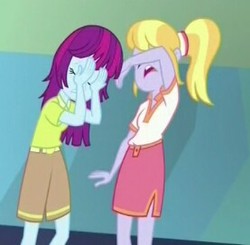 Size: 277x272 | Tagged: safe, screencap, cloudy kicks, mystery mint, equestria girls, g4, my little pony equestria girls: friendship games, clothes, eyes closed, facepalm, female, skirt