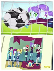 Size: 3106x4096 | Tagged: safe, screencap, cloudy kicks, crystal lullaby, indigo wreath, marco dafoy, melon mint, mystery mint, equestria girls, g4, my little pony equestria girls: friendship games, my little pony equestria girls: summertime shorts, steps of pep, football, origins, photo, wreath's whys