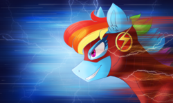 Size: 4000x2400 | Tagged: safe, artist:meownimator, rainbow dash, pony, g4, clothes, cosplay, costume, dc comics, female, high res, mare, solo, superhero, the flash