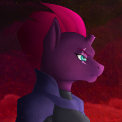 Size: 1080x1080 | Tagged: safe, artist:dunnowhattowrite, tempest shadow, anthro, g4, my little pony: the movie, broken horn, bust, eye scar, female, horn, portrait, scar, solo