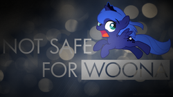 Size: 1920x1080 | Tagged: safe, artist:flausch-katzerl, artist:mrchezco1995, edit, princess luna, g4, bubble, female, filly, leaping, meme, not safe for woona, nsfw, open mouth, pun, scared, solo, vector, wallpaper, wallpaper edit, wide eyes, woona, younger