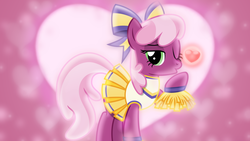 Size: 1600x900 | Tagged: safe, artist:sailortrekkie92, artist:vector-brony, cheerilee, earth pony, pony, g4, bedroom eyes, blowing a kiss, cheerileeder, cheerleader, female, heart, looking at you, mare, one eye closed, outfit, solo, vector, wallpaper, wink