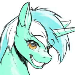 Size: 1200x1200 | Tagged: safe, artist:mykegreywolf, lyra heartstrings, pony, unicorn, g4, bust, colored sketch, female, grin, happy, looking at you, mare, portrait, smiling, solo