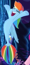 Size: 477x1034 | Tagged: safe, rainbow dash, pegasus, seapony (g4), g4, my little pony: the movie, cropped, dorsal fin, fin wings, fins, fish tail, ocean, open mouth, open smile, seaponified, seapony rainbow dash, seaquestria, smiling, solo, species swap, tail, teeth, underwater, water, wings