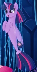 Size: 540x1047 | Tagged: safe, twilight sparkle, alicorn, seapony (g4), g4, my little pony: the movie, bubble, coral, cute, dorsal fin, female, fin, fin wings, fins, fish tail, flowing mane, flowing tail, glowing, horn, mare, ocean, open mouth, open smile, purple eyes, scales, seaponified, seapony twilight, seaquestria, seaweed, smiling, solo, species swap, swimming, tail, throne room, twiabetes, twilight sparkle (alicorn), underwater, water, wings