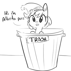 Size: 1080x1080 | Tagged: safe, artist:tjpones, oc, oc only, oc:alberta pure, earth pony, pony, cute, female, homeless, mare, toque, trash can