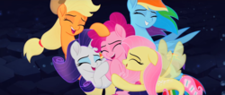 Size: 1891x804 | Tagged: safe, screencap, applejack, fluttershy, pinkie pie, rainbow dash, rarity, earth pony, pegasus, pony, seapony (g4), unicorn, g4, my little pony: the movie, cuddling, cute, dashabetes, diapinkes, dorsal fin, eyes closed, female, fin, fin wings, fins, fish tail, flowing mane, flowing tail, group hug, happy, hug, jackabetes, mare, ocean, open mouth, open smile, raribetes, seaponified, seapony applejack, seapony fluttershy, seapony pinkie pie, seapony rainbow dash, seapony rarity, seaquestria, shyabetes, smiling, species swap, tail, underwater, water, wings