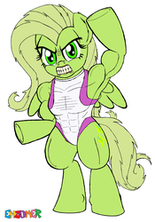 Size: 2548x3631 | Tagged: safe, artist:enzomersimpsons, fluttershy, pegasus, pony, g4, armpits, crossover, female, flutterhulk, high res, mare, my little avengers, she-hulk, simple background, solo, the incredible hulk, white background