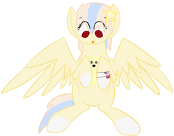 Size: 1408x1098 | Tagged: safe, artist:mlpcreationist, oc, oc only, oc:creme flower, pegasus, pony, :p, bracelet, commission, hug, jewelry, plushie, solo, tongue out