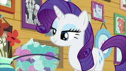 Size: 1920x1080 | Tagged: safe, screencap, chipcutter, diamond tiara, featherweight, rarity, pony, forever filly, g4, food, mint, rarity looking at food