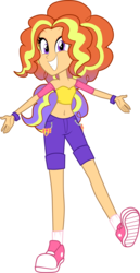 Size: 1748x3386 | Tagged: safe, artist:namyg, oc, oc only, oc:moderata bright, human, equestria girls, g4, belly button, clothes, converse, grin, looking at you, magical lesbian spawn, offspring, parent:adagio dazzle, parent:sunset shimmer, parents:sunsagio, shoes, simple background, smiling, sneakers, solo, transparent background