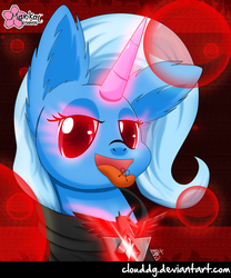 Size: 831x1000 | Tagged: safe, artist:clouddg, trixie, pony, unicorn, g4, alicorn amulet, female, glowing eyes, glowing horn, horn, looking at you, mare, red eyes, solo