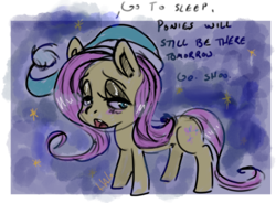 Size: 1486x1095 | Tagged: safe, artist:lavendire, fluttershy, pony, g4, female, hat, nightcap, sleepy, solo