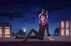 Size: 2993x1964 | Tagged: safe, artist:thebowtieone, oc, oc only, oc:bowtie, human, bowtie, clothes, hat, humanized, night, solo, suit, top hat