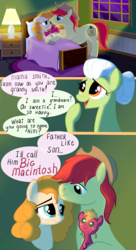 Size: 1900x3500 | Tagged: safe, artist:julymays, big macintosh, bright mac, granny smith, pear butter, earth pony, pony, g4, the perfect pear, applejack's parents, baby, baby macintosh, baby pony, comic, crying, father and son, female, foal, grandmother and grandchild, grandmother and grandson, male, mother and child, mother and daughter-in-law, mother and son, ship:brightbutter, shipping, straight, tears of joy, young granny smith, younger