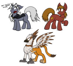 Size: 3362x3043 | Tagged: safe, artist:virmir, oc, oc only, oc:virmare, oc:virmir, earth pony, griffon, pony, unicorn, griffonized, high res, ponified, raised hoof, simple background, species swap, transparent background