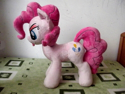 Size: 1067x800 | Tagged: safe, artist:catyblackcat, pinkie pie, earth pony, pony, g4, irl, photo, plushie, solo, tongue out