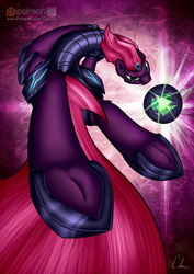 Size: 905x1280 | Tagged: safe, artist:calena, tempest shadow, pony, g4, my little pony: the movie, abstract background, armor, bomb, broken horn, female, frog (hoof), horn, patreon, patreon logo, solo, underhoof, weapon