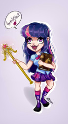 Size: 571x1031 | Tagged: safe, artist:nettacx, twilight sparkle, equestria girls, g4, big crown thingy, book, clothes, cute, female, human coloration, jewelry, leg warmers, regalia, scepter, shoes, skirt, solo