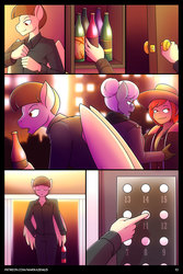 Size: 4200x6300 | Tagged: safe, artist:marik azemus34, apple bloom, featherweight, silver spoon, earth pony, anthro, comic:peeping tom, g4, absurd resolution, alcohol, alternate hairstyle, bun, comic, cowboy hat, elevator, glasses, hat, wine